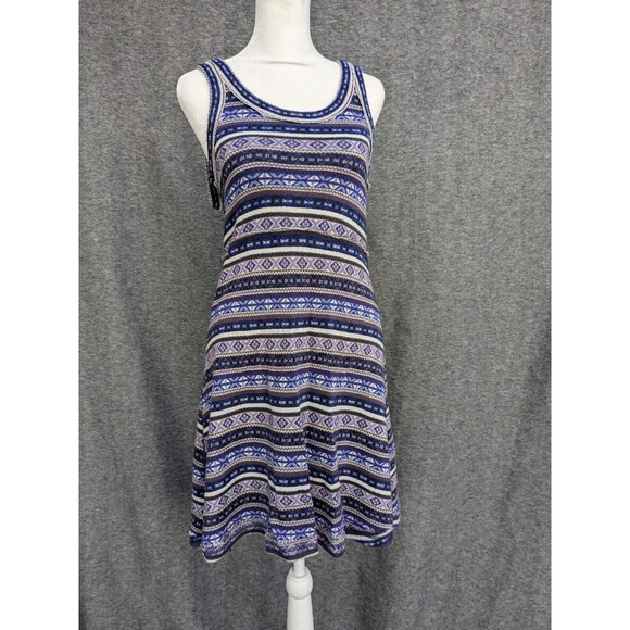 Free People Wool Blend Tank Dress Fit & Flair  Size M Fair Isle stripes purple - Picture 1 of 6